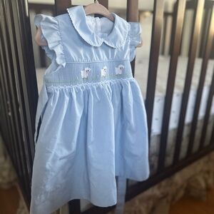 Edgehill Collection | 12M Blue Smocked Sheep Dress Peter Pan Collar Heirloom